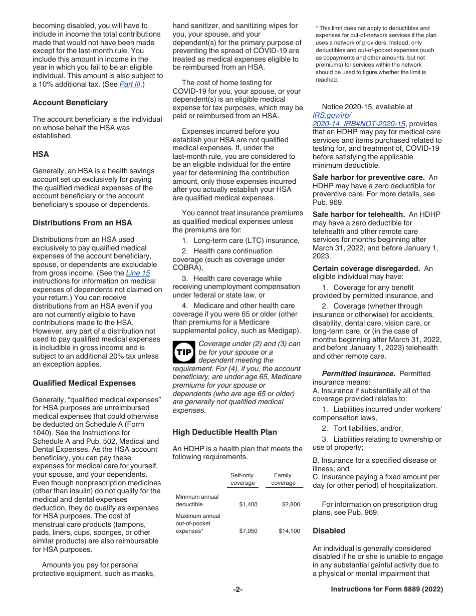 Instructions for IRS Form 8889 Health Savings Accounts (Hsas), Page 2
