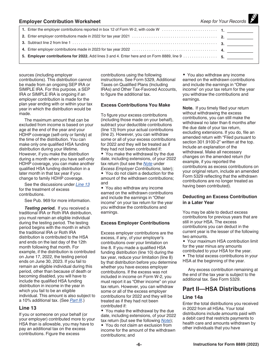 Download Instructions for IRS Form 8889 Health Savings Accounts (Hsas