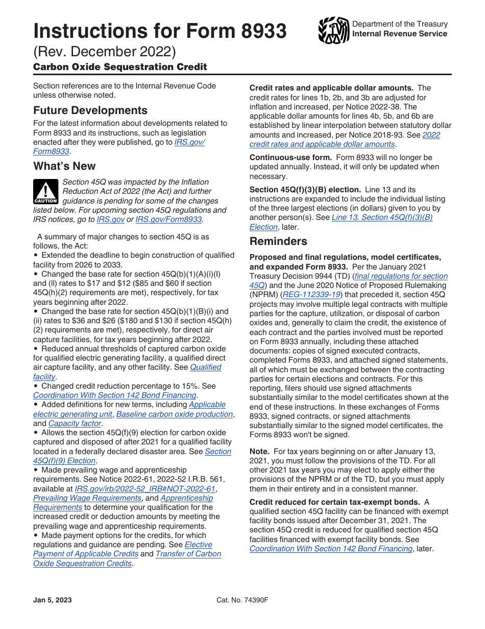 Download Instructions for IRS Form 8933 Carbon Oxide Sequestration ...