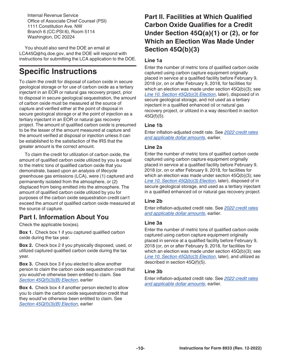 Instructions for IRS Form 8933 Carbon Oxide Sequestration Credit, Page 10