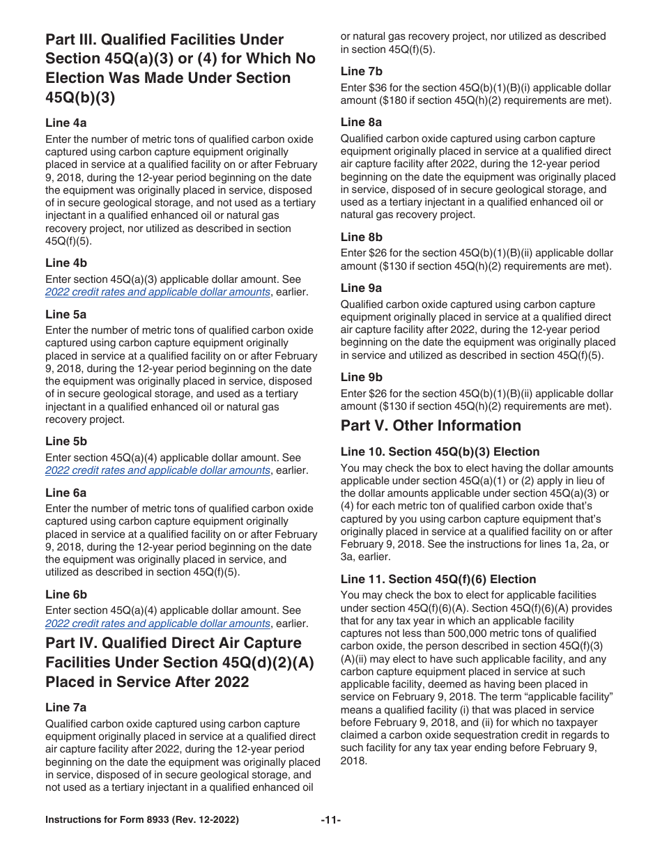 Instructions for IRS Form 8933 Carbon Oxide Sequestration Credit, Page 11