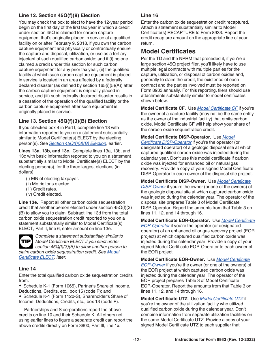 Instructions for IRS Form 8933 Carbon Oxide Sequestration Credit, Page 12