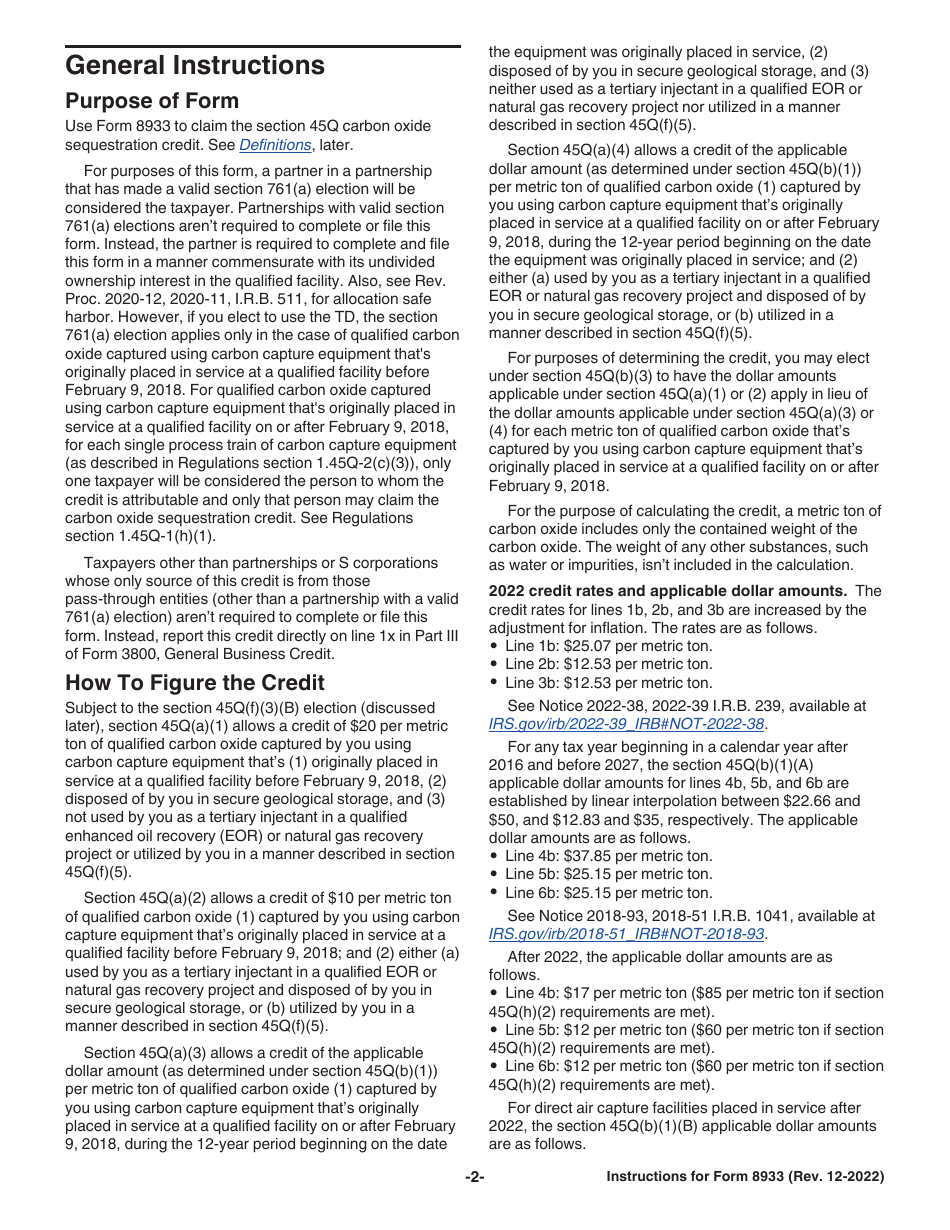 Instructions for IRS Form 8933 Carbon Oxide Sequestration Credit, Page 2