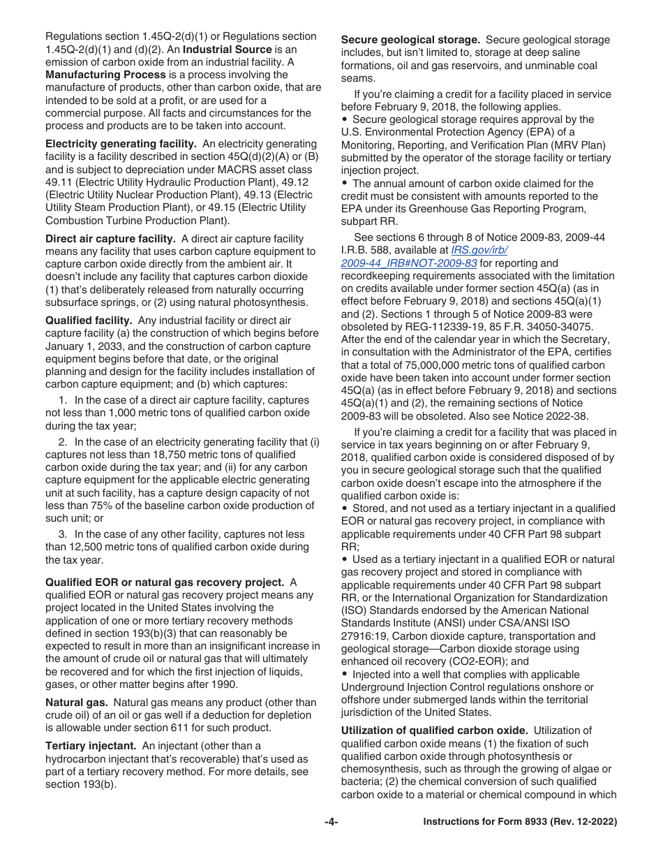 Instructions for IRS Form 8933 Carbon Oxide Sequestration Credit, Page 4
