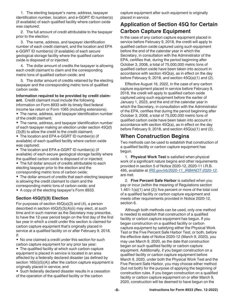 Instructions for IRS Form 8933 Carbon Oxide Sequestration Credit, Page 6
