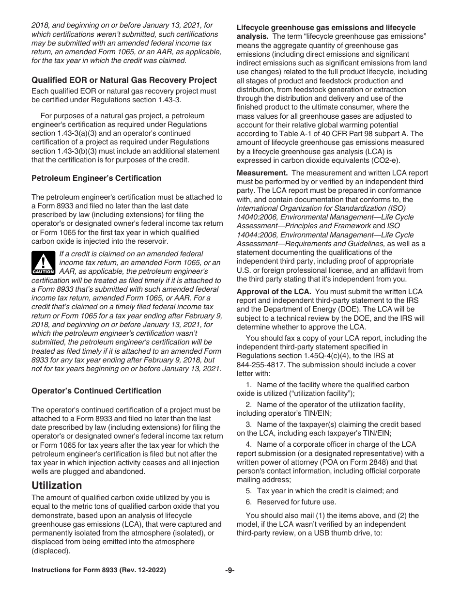 Instructions for IRS Form 8933 Carbon Oxide Sequestration Credit, Page 9
