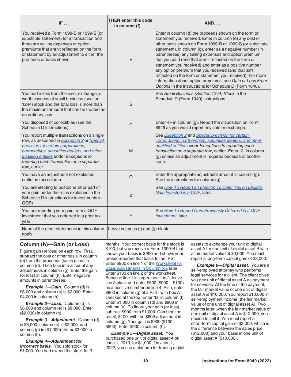 Download Instructions For IRS Form 8949 Sales And Other Dispositions Of ...