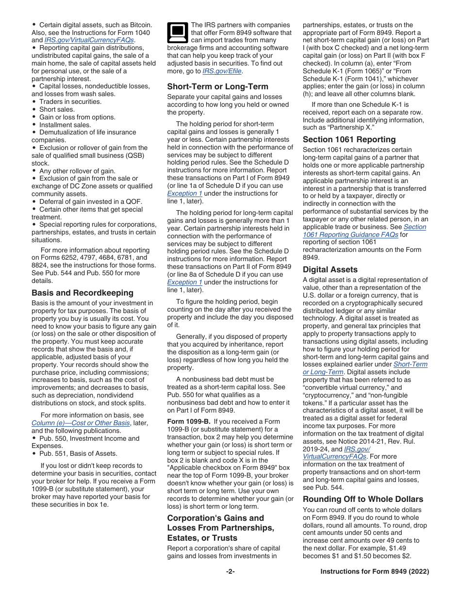 Instructions for IRS Form 8949 Sales and Other Dispositions of Capital Assets, Page 2