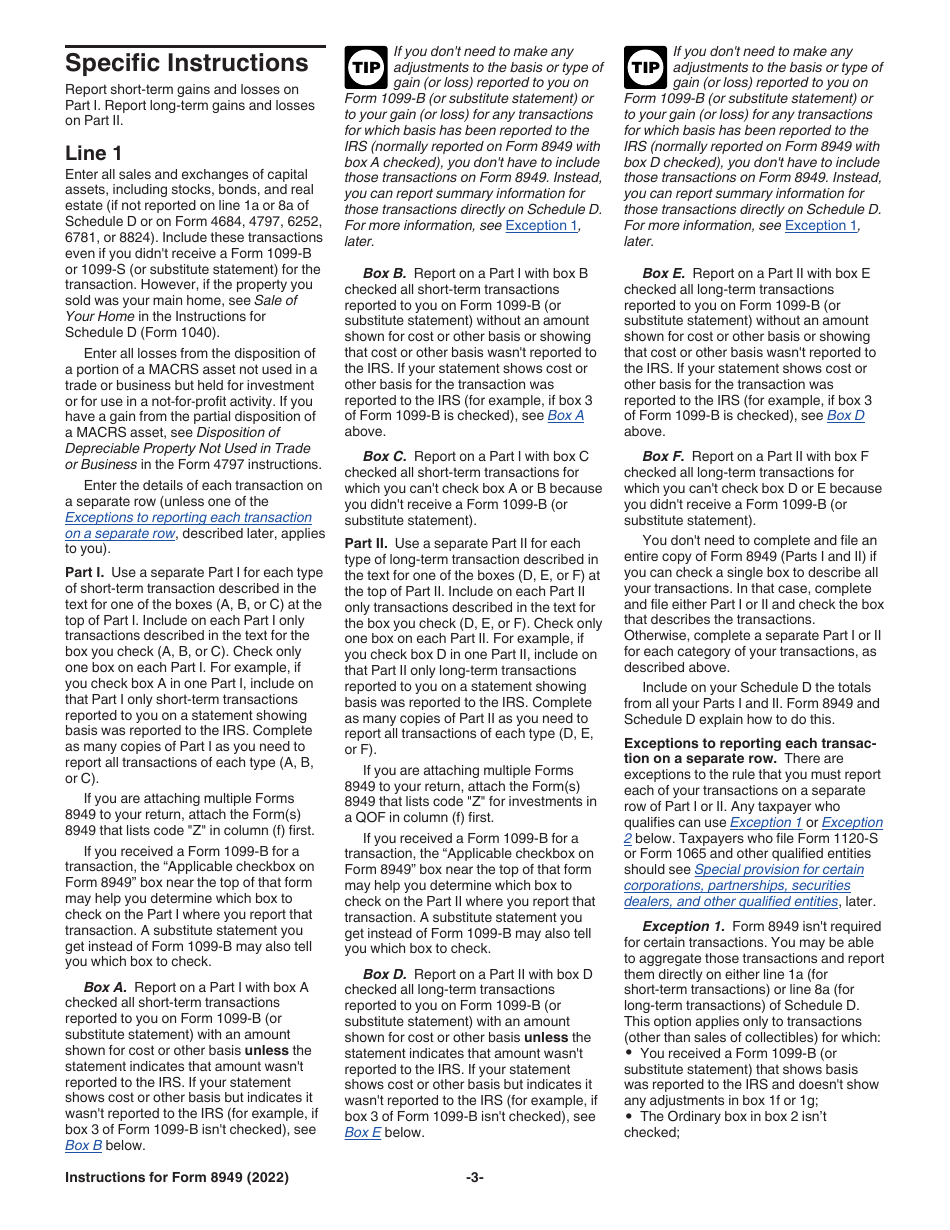 Instructions for IRS Form 8949 Sales and Other Dispositions of Capital Assets, Page 3