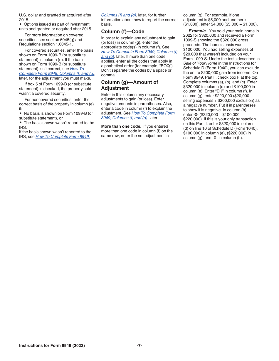 Download Instructions for IRS Form 8949 Sales and Other Dispositions of