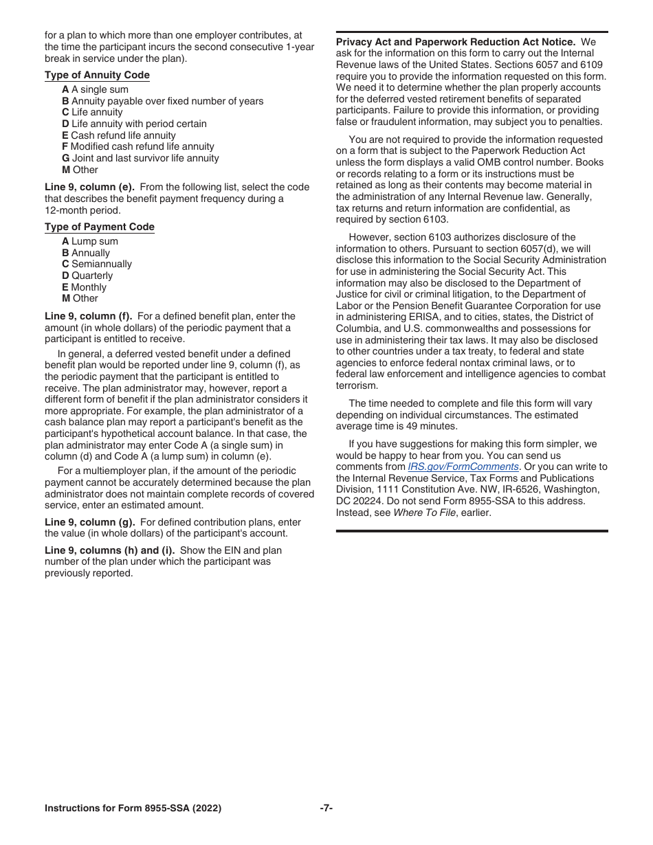 Instructions for IRS Form 8955-SSA Annual Registration Statement Identifying Separated Participants With Deferred Vested Benefits, Page 7