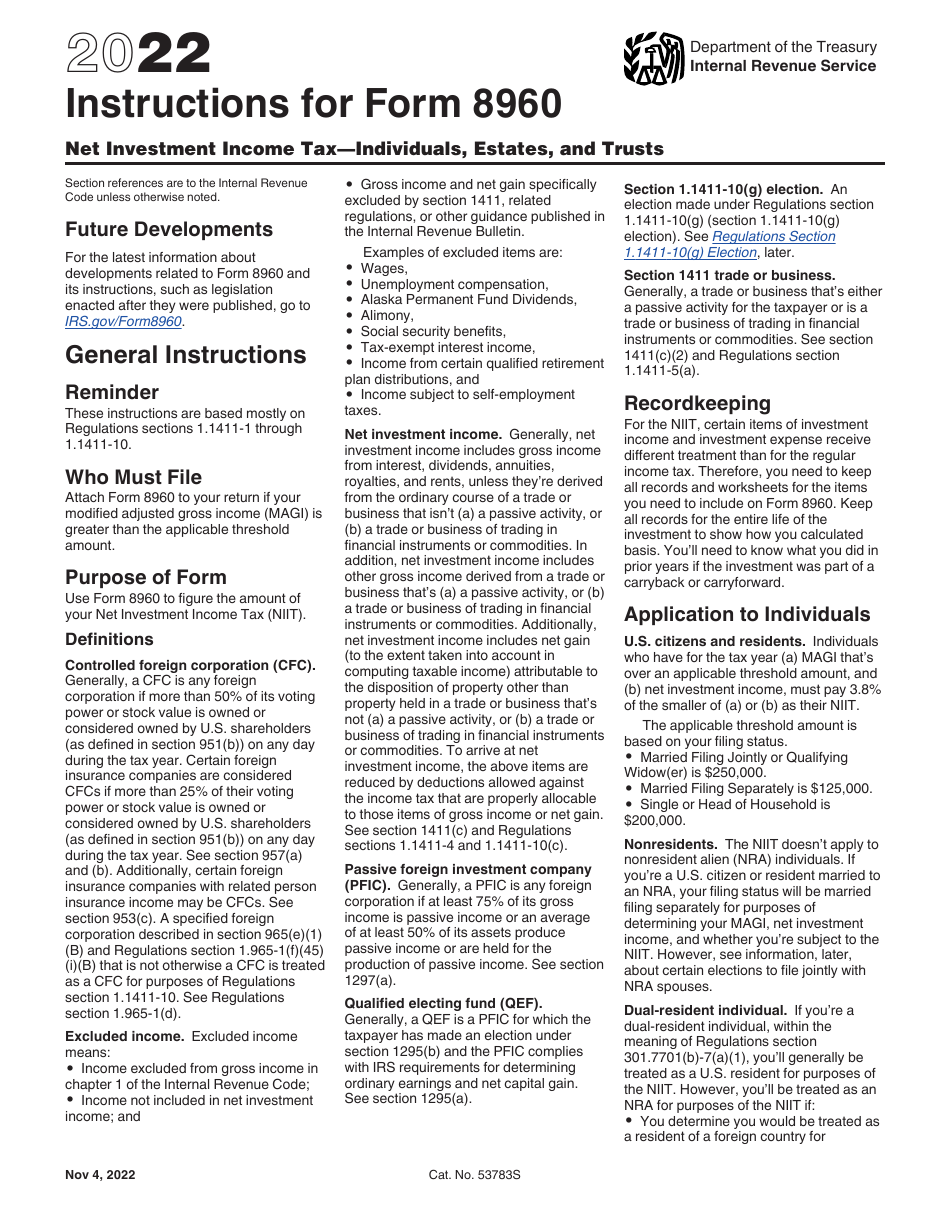 Download Instructions for IRS Form 8960 Net Investment Income Tax ...