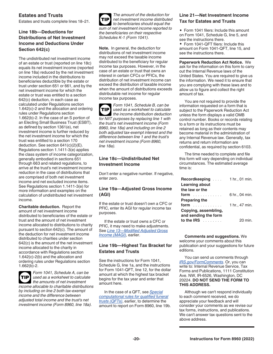 Instructions for IRS Form 8960 Net Investment Income Tax - Individuals, Estates, and Trusts, Page 20