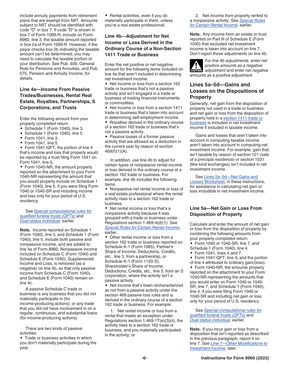 Download Instructions For Irs Form 8960 Net Investment Income Tax 