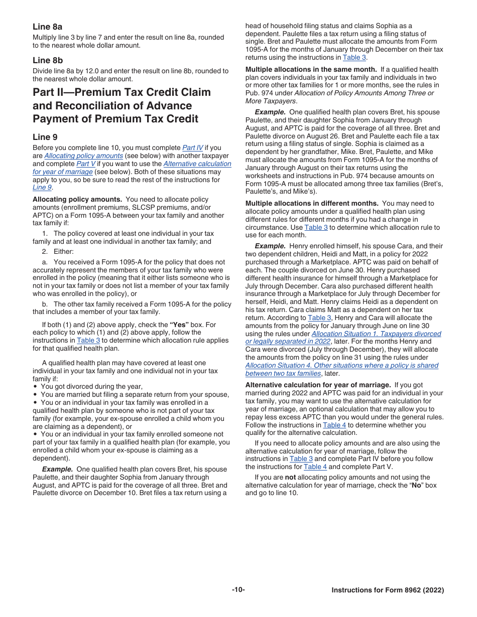 Download Instructions For IRS Form 8962 Premium Tax Credit (Ptc) PDF ...