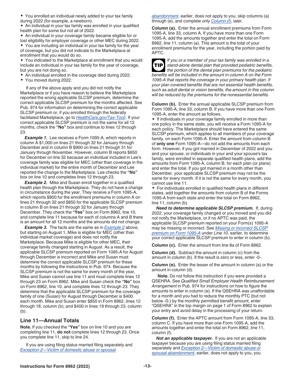 Instructions for IRS Form 8962 Premium Tax Credit (Ptc), Page 13