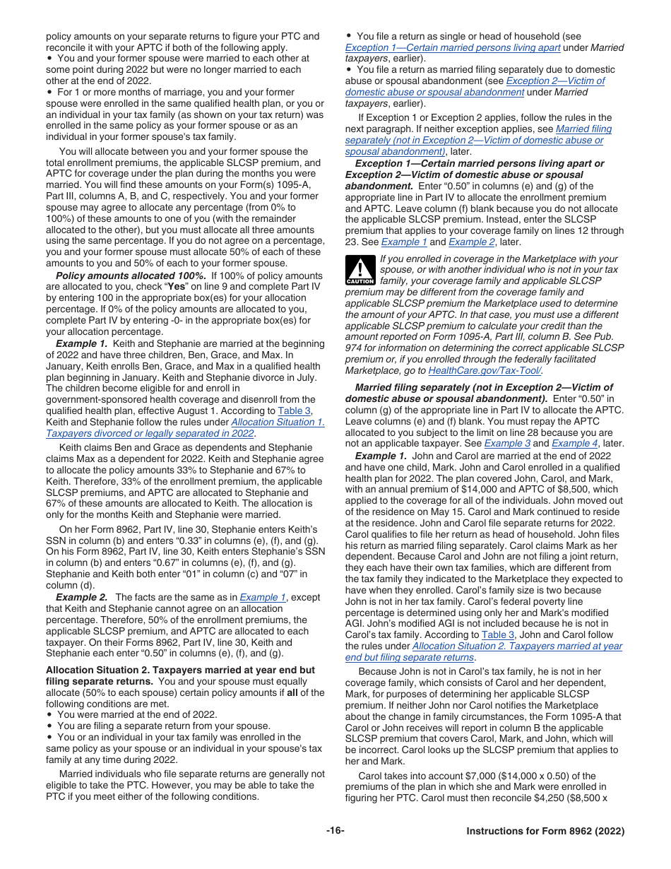 Instructions for IRS Form 8962 Premium Tax Credit (Ptc), Page 16
