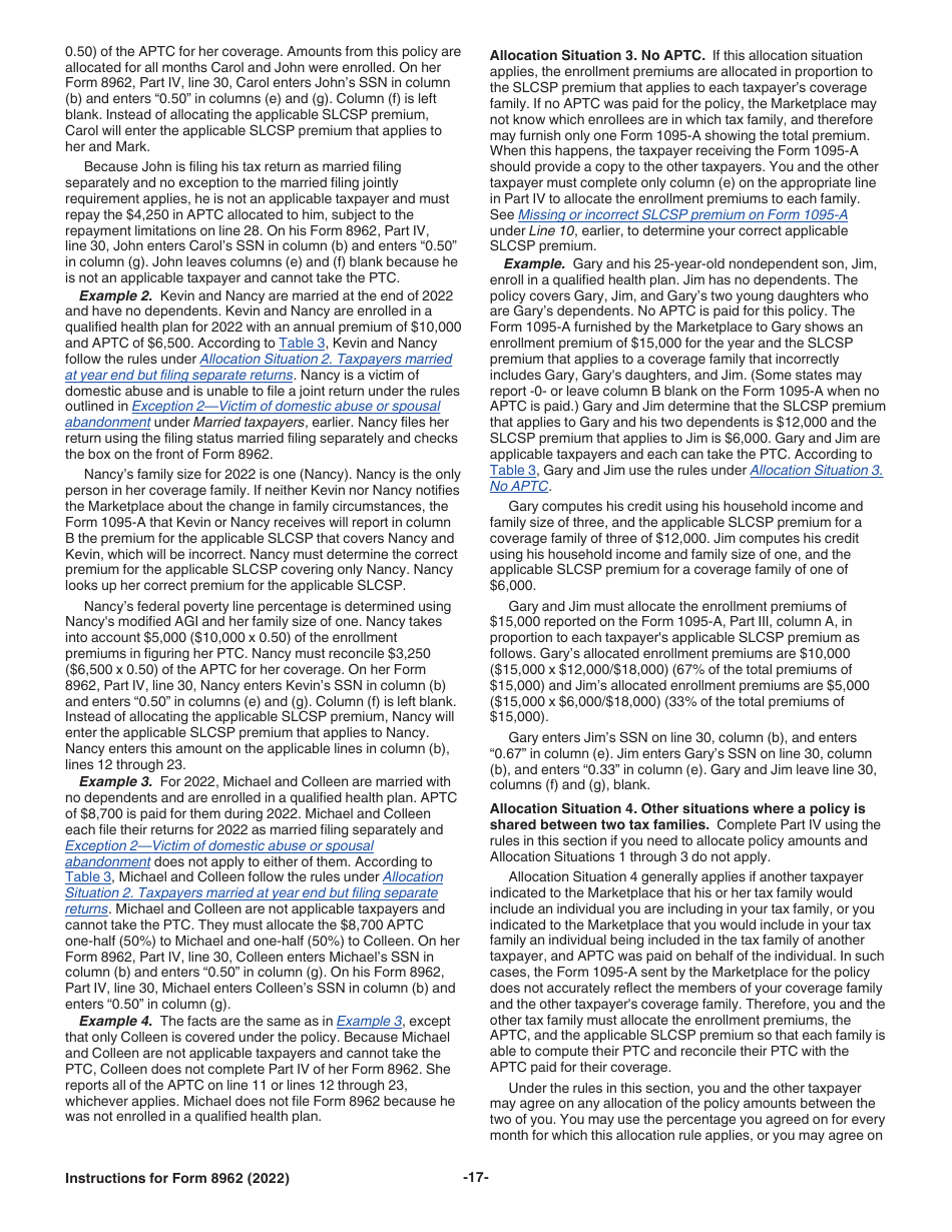 Instructions for IRS Form 8962 Premium Tax Credit (Ptc), Page 17