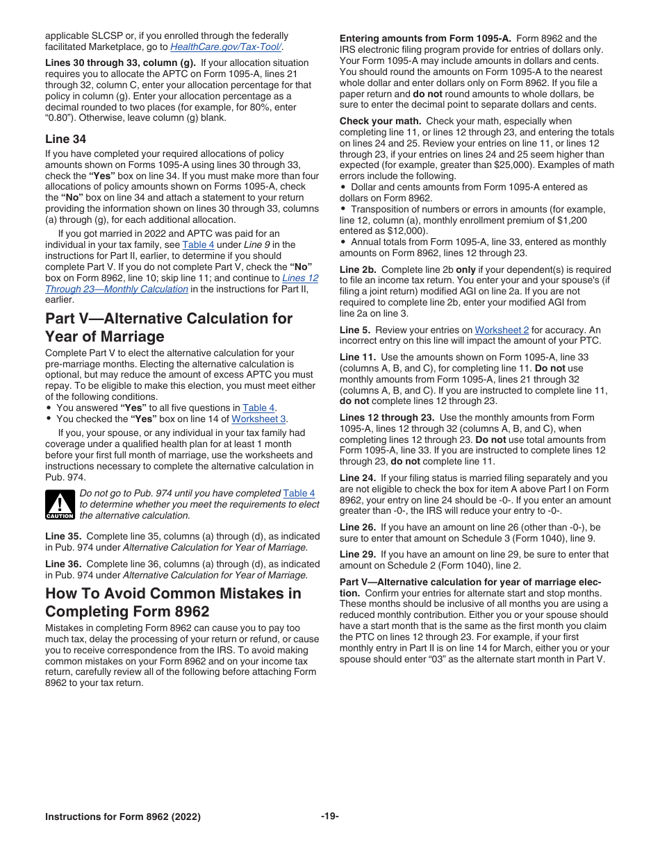 Instructions for IRS Form 8962 Premium Tax Credit (Ptc), Page 19