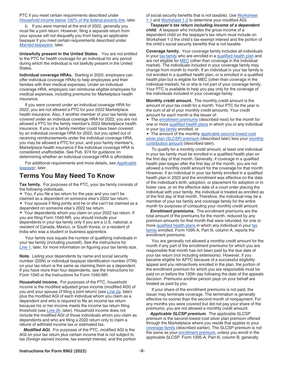 Instructions for IRS Form 8962 Premium Tax Credit (Ptc), Page 3