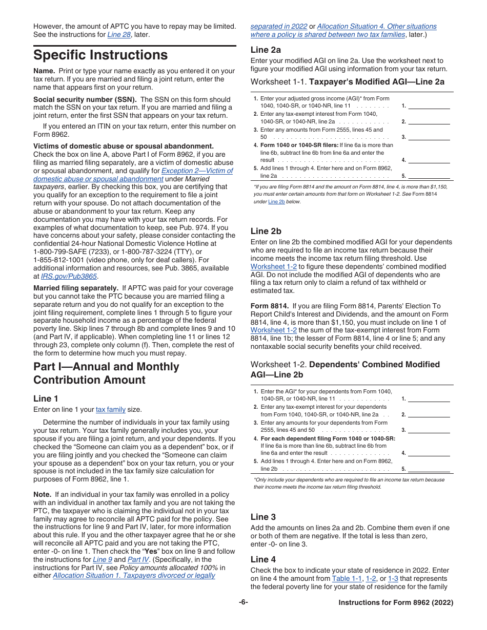 Instructions for IRS Form 8962 Premium Tax Credit (Ptc), Page 6