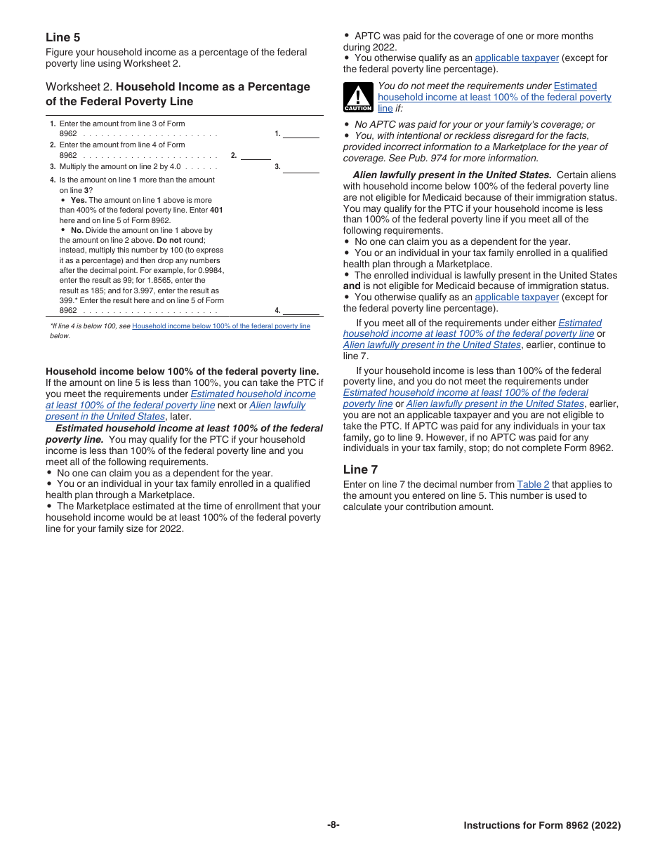 Download Instructions For IRS Form 8962 Premium Tax Credit (Ptc) PDF ...