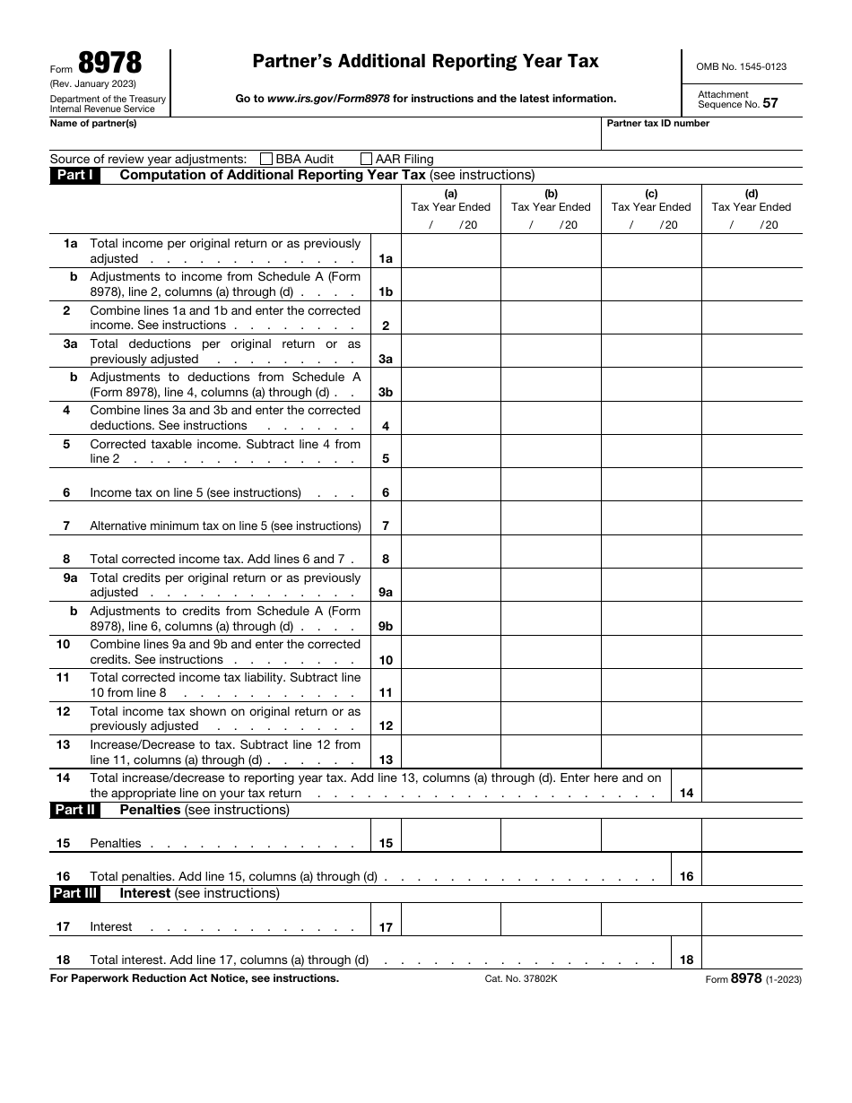 IRS Form 8978 Partners Additional Reporting Year Tax, Page 1