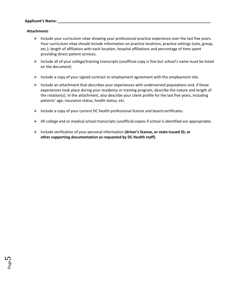 Section I Dc Health Professional Loan Repayment Provider Application for Dc Hplrp - Applicant Profile - Washington, D.C., Page 5