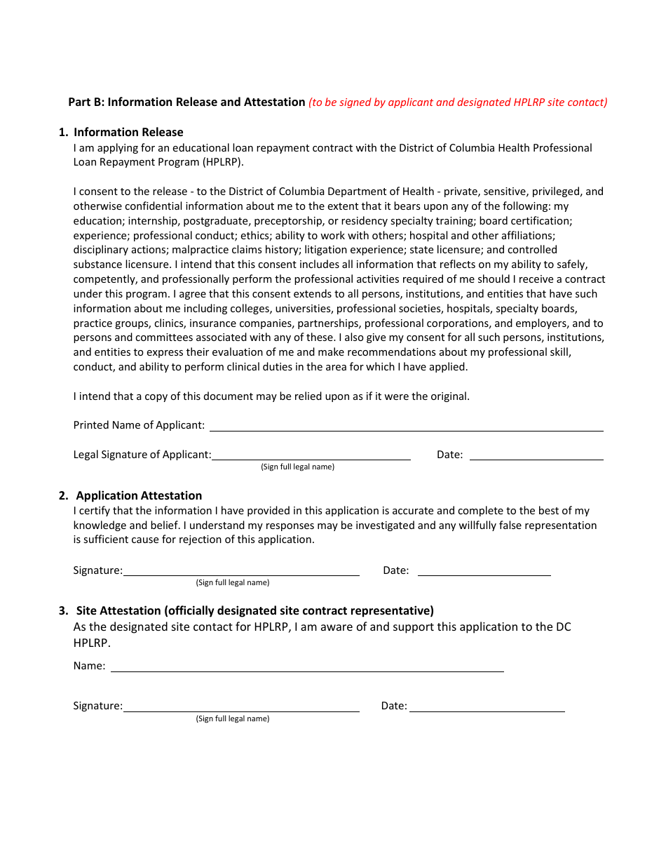 Section I Dc Health Professional Loan Repayment Provider Application for Dc Hplrp - Applicant Profile - Washington, D.C., Page 6