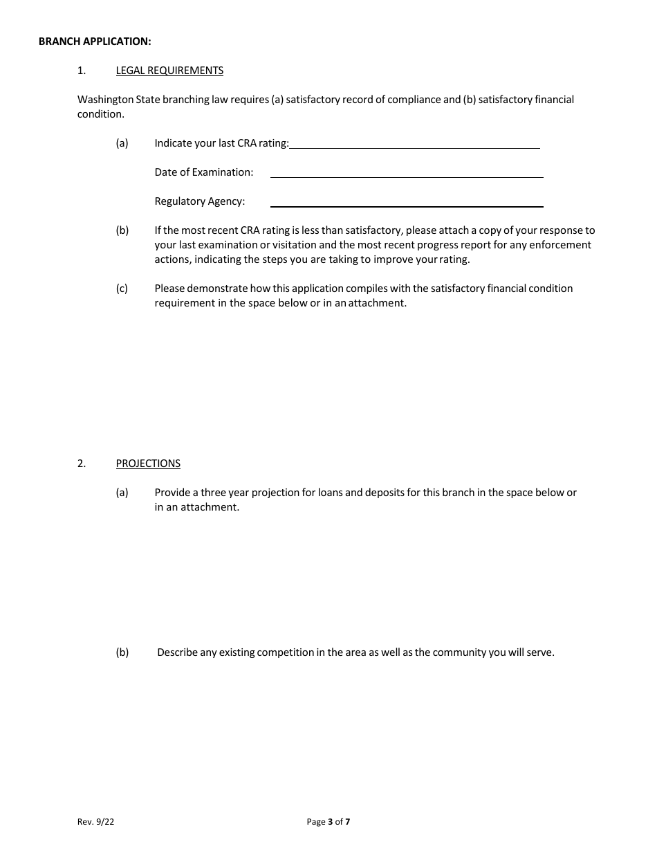 Branch Application Form - Washington, Page 3