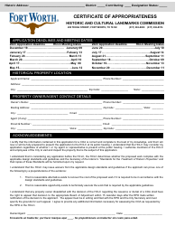 Document preview: Certificate of Appropriateness - City of Fort Worth, Texas, 2023