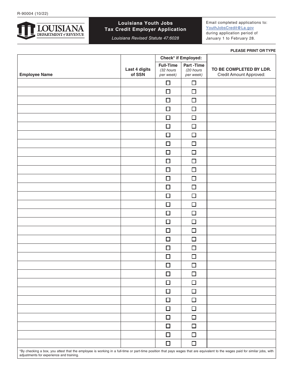 Form R-90004 Louisiana Youth Jobs Tax Credit Employer Application - Louisiana, Page 2