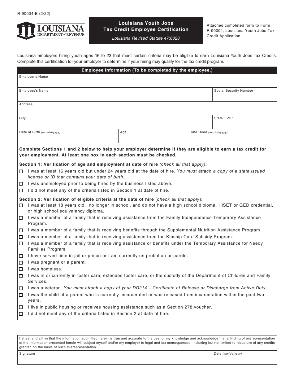 Form R-90004 Louisiana Youth Jobs Tax Credit Employer Application - Louisiana, Page 3