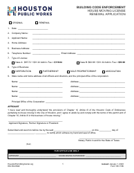 Form CE-1186 House Moving License Renewal Application - City of Houston, Texas
