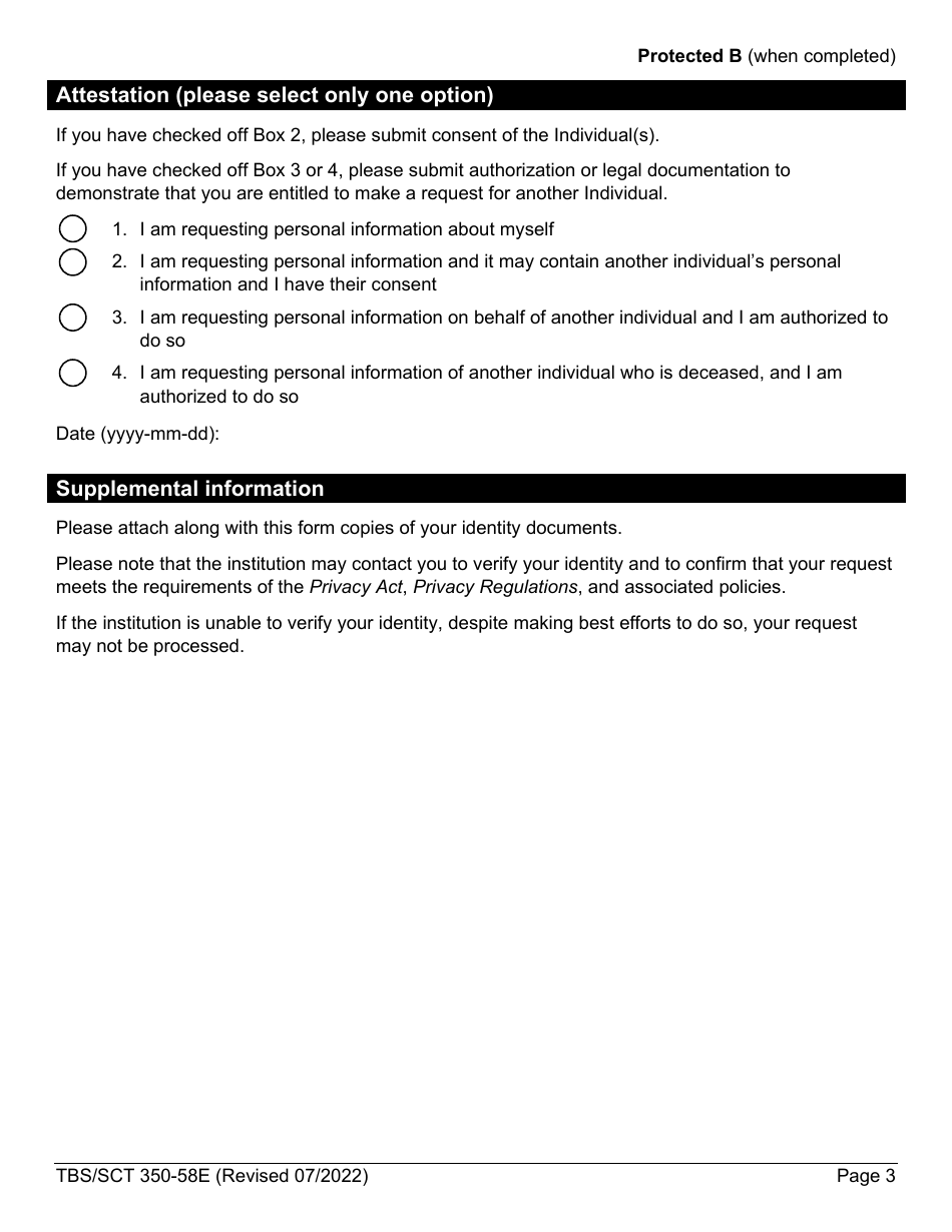 Form TBS / SCT350-58 Personal Information Request Form - Canada, Page 3