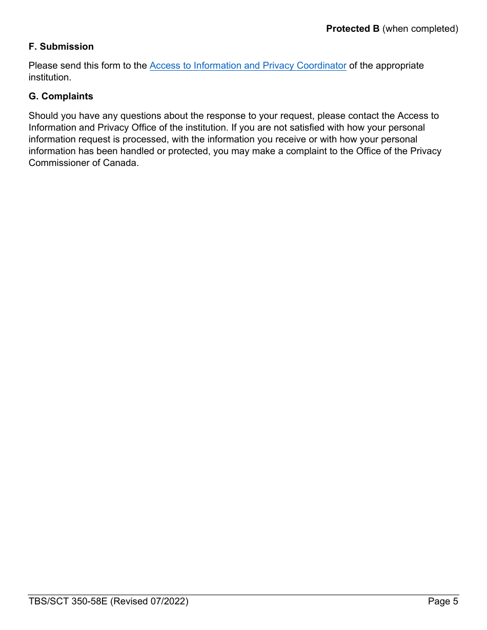 Form TBS / SCT350-58 Personal Information Request Form - Canada, Page 5