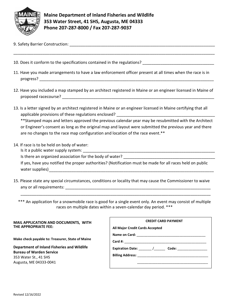 Application for Snowmobile Race - Maine, Page 2
