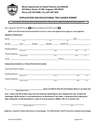 Application for Educational Trip Leader Permit - Maine