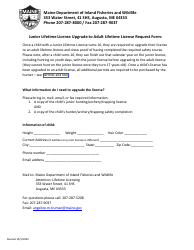 Document preview: Junior Lifetime License Upgrade to Adult Lifetime License Request Form - Maine