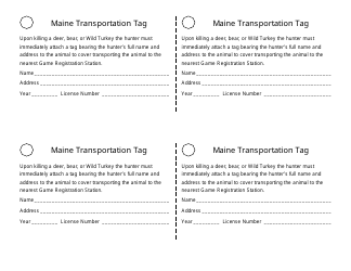 Document preview: Maine Transportation Tag - Maine