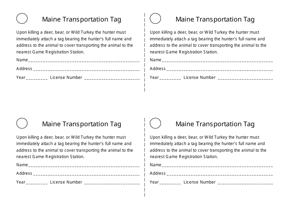 Maine Maine Transportation Tag Fill Out, Sign Online and Download PDF
