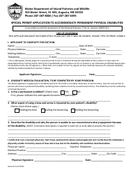 Special Permit Application to Accommodate Permanent Physical Disabilities - Use of Crossbow - Maine