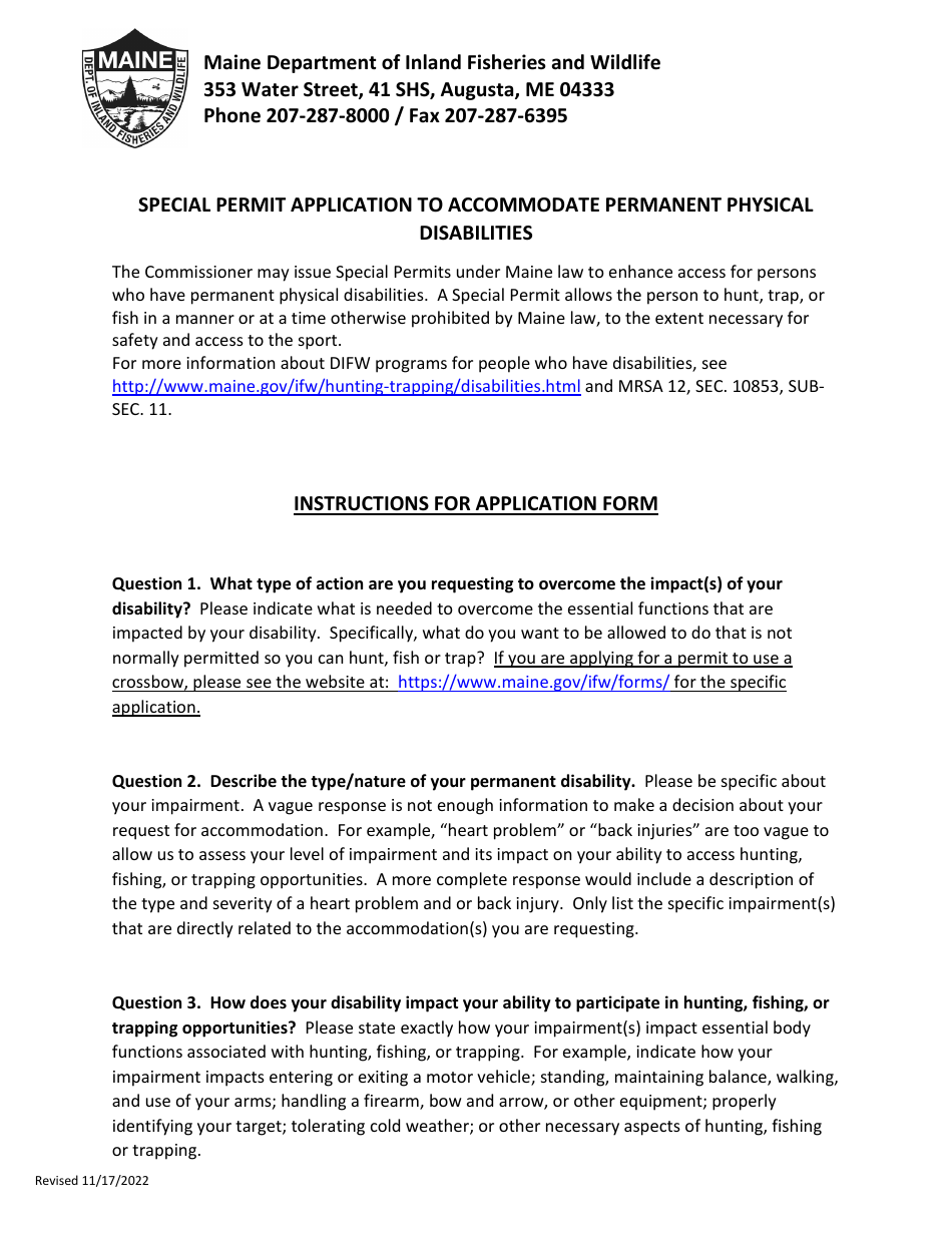Special Permit Application to Accommodate Permanent Physical Disabilities - Maine, Page 1
