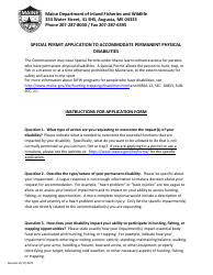 Document preview: Special Permit Application to Accommodate Permanent Physical Disabilities - Maine