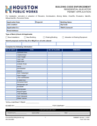 Form CE-1332 Residential Elevator Permit Application - City of Houston, Texas