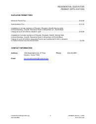 Form CE-1332 Residential Elevator Permit Application - City of Houston, Texas, Page 2