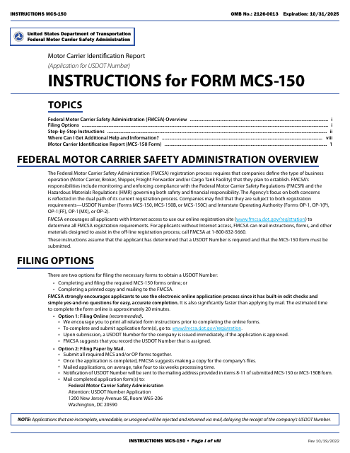 Form MCS-150  Printable Pdf