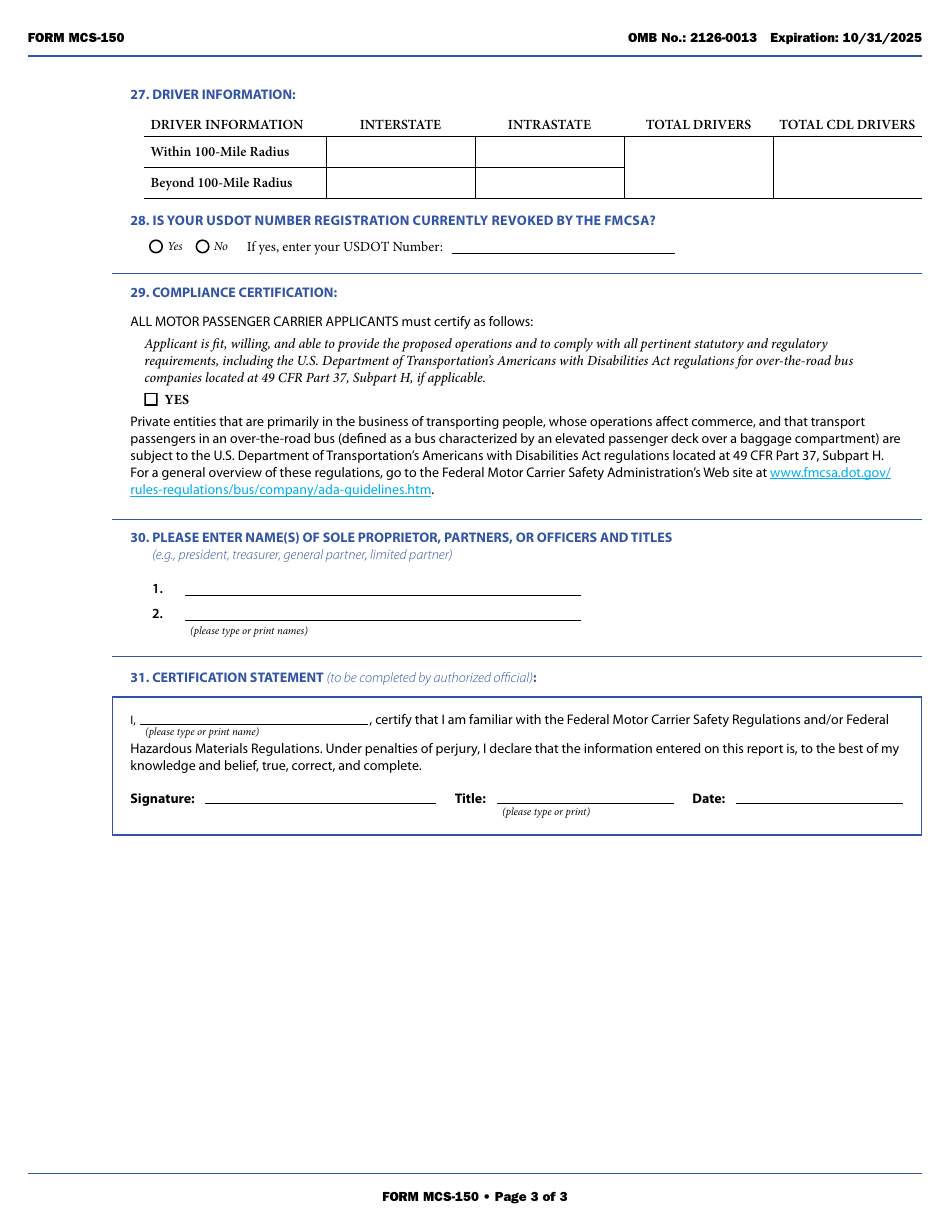 Form Mcs 150 Download Fillable Pdf Or Fill Online Motor Carrier Identification Report 2019 8294