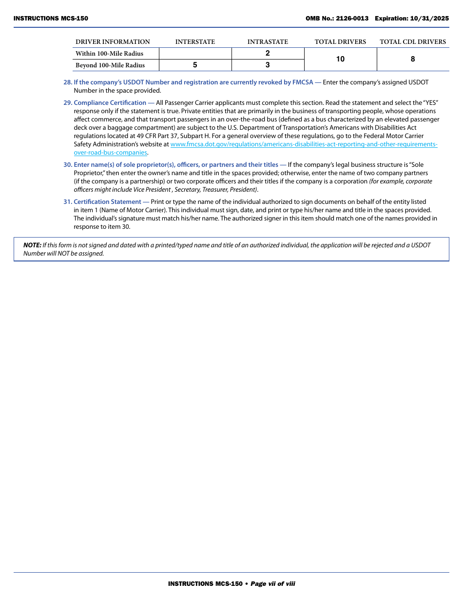 Form Mcs 150 Download Fillable Pdf Or Fill Online Motor Carrier Identification Report 2019 8629