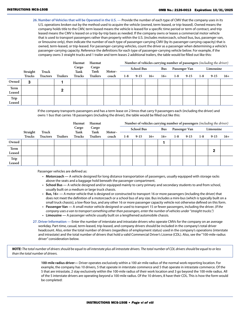 Form MCS-150B Combined Motor Carrier Identification Report and HM Permit Application, Page 6